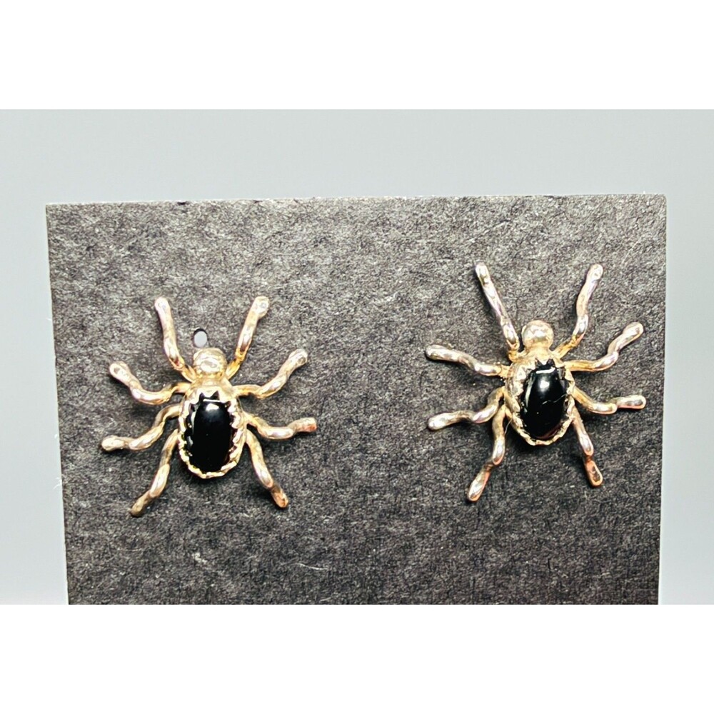Navajo Ella Spencer Stud Onyx Spider Earrings Sterling Silver 925 5/8"